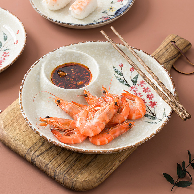 Japanese hand - made ceramic disc dumplings dribbling vinegar dish household dumpling cold dishes plate web celebrity dip prawn dish sushi plate