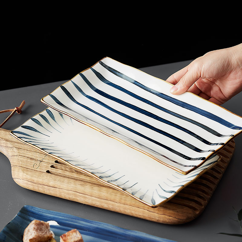Japanese ceramic rectangle sushi plate of new creative hand - made steamed fish dishes home plate dessert all the plates