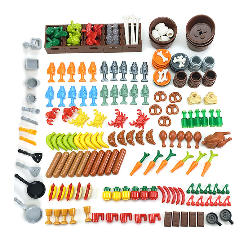 Suitable for Lego Moc Creative Small Particle Food, Fruits, Desserts, Vegetables, Tools, Building Blocks, Minifigures, Scene Toys
