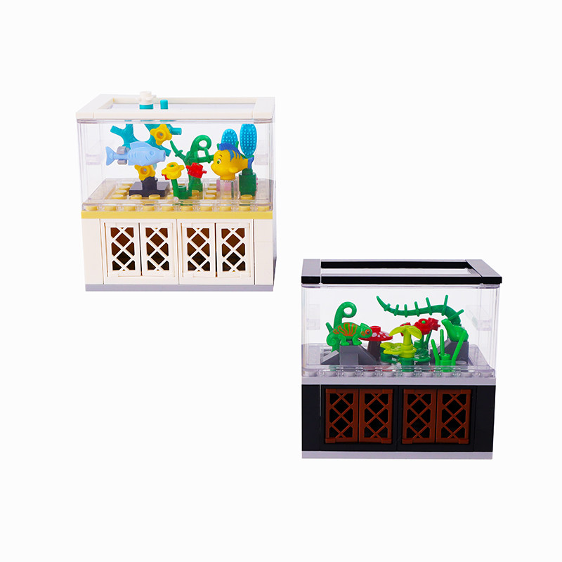 Suitable for Lego Creative Scene Fish Tank Turtle Pet Box Living Room Home Decor Building Block Minifigure Toy Ornaments