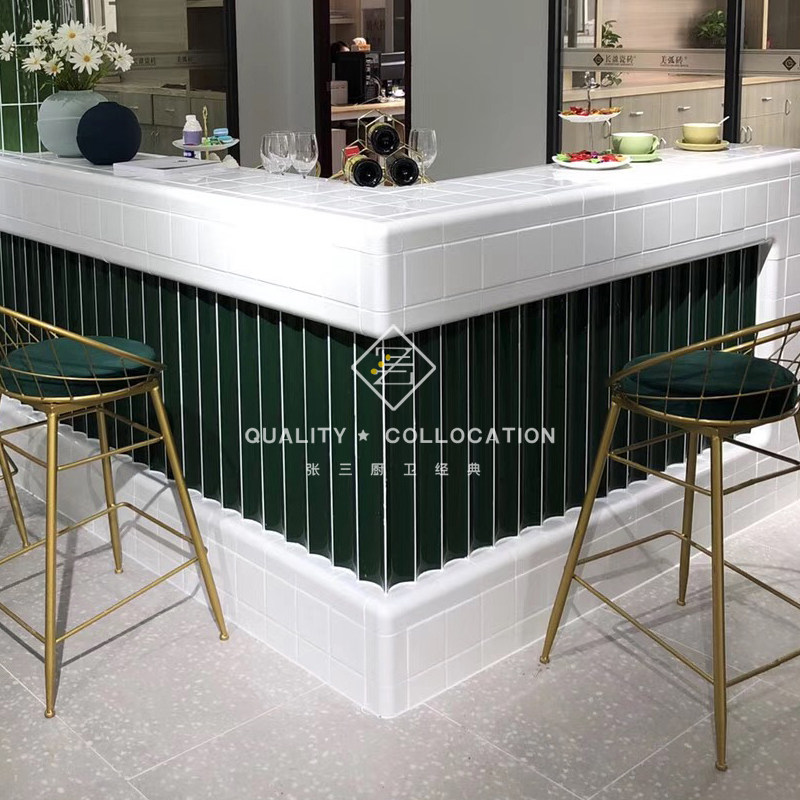 Dark green arc shadow Angle tile waist line strip brick restaurant bar tile bathroom background wall strip brick