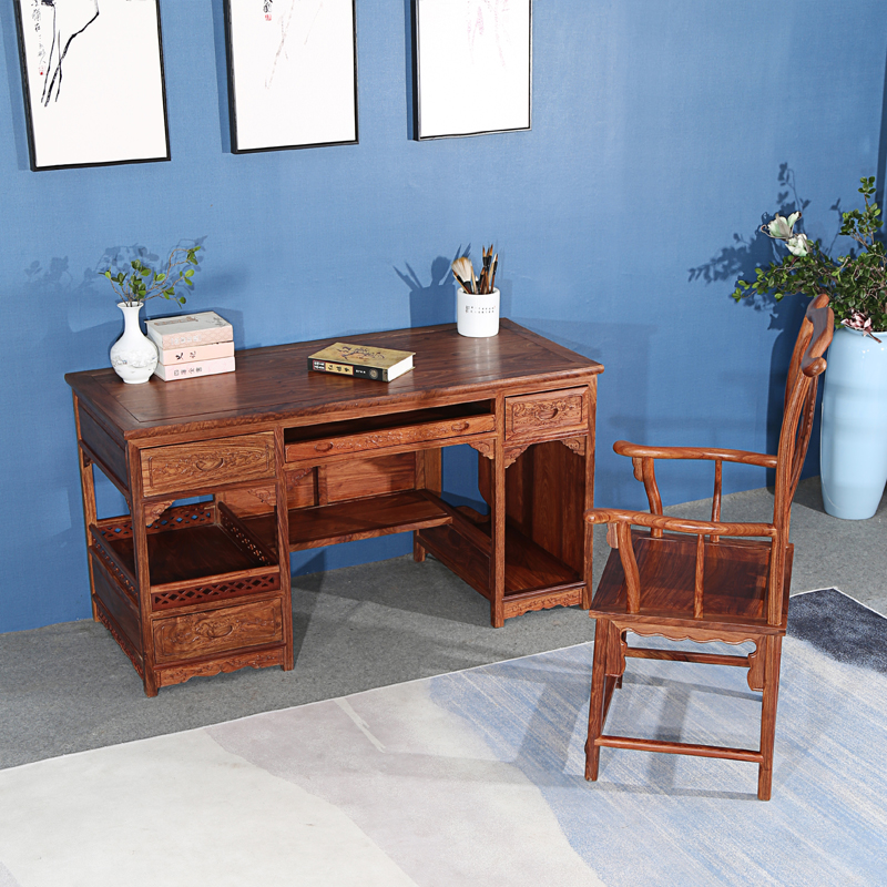 Redwood desktop computer desktop hedgehoppy computer desk household desk writing desk Solid wood Chinese study desk