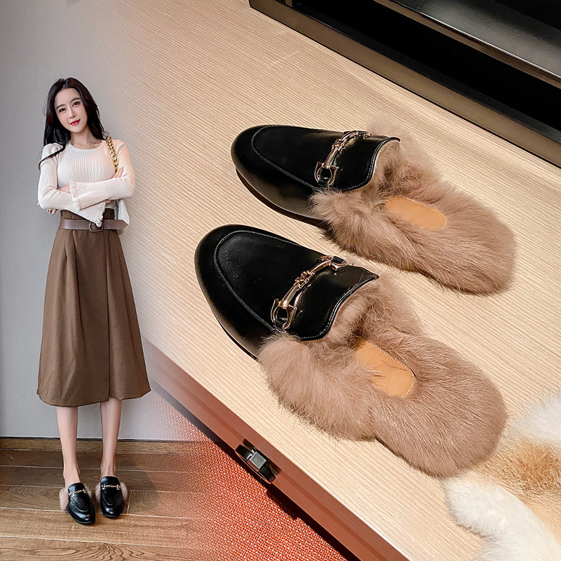 Furry Slippers for Women, New Style for Outdoor Wear, 2025 Autumn and Winter, Mules, Trendy Rabbit Fur Closed-Toe Half-Slippers, Flat Shoes Furry Slippers for Women, New Style for Outdoor Wear, 2025 Autumn and Winter, Mules, Trendy Rabbit Fur Closed-Toe Half-Slippers, Flat Shoes