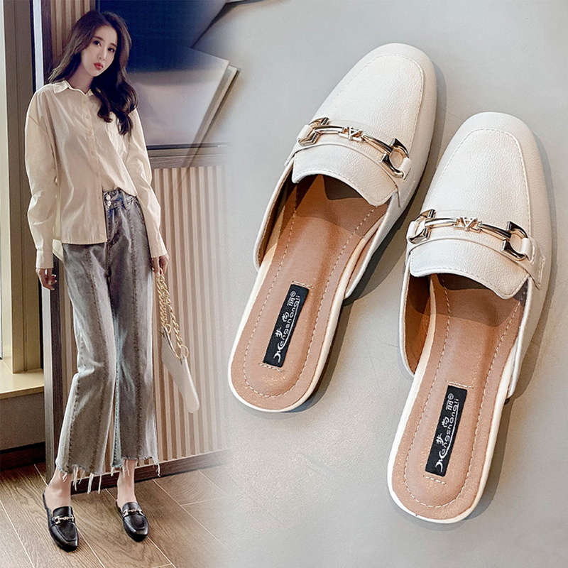Women's Summer Slippers for Outdoor Wear 2026 New Spring Maternity Flat-Soled Trendy Slip-On Shoes Closed-Toe Half Slippers for Women
