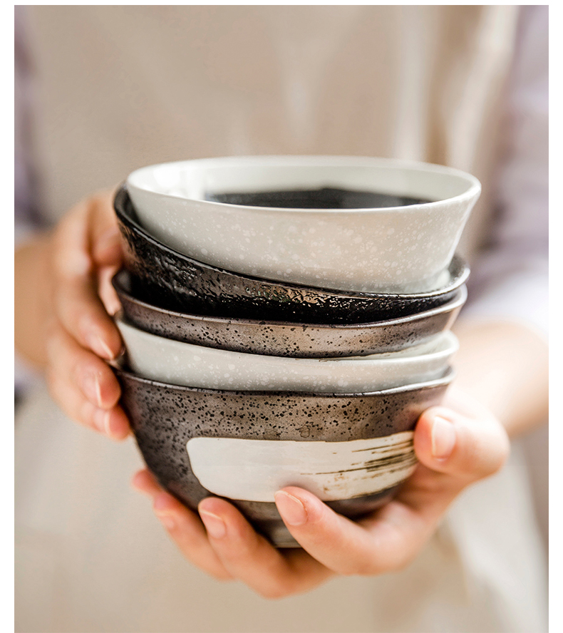 Inscription creative ceramic hand - made rice bowls ink wind mill sand bowl household bowls 4.5 inch bowl