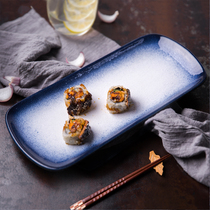 Creative retro ceramic plate blue sushi plate dish household rectangular large fish plate Japanese dish plate