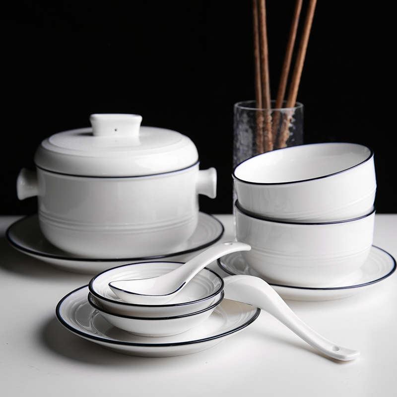Nordic contracted ceramic tableware suit home dishes dishes chopsticks tableware white suit braise cup ears to use