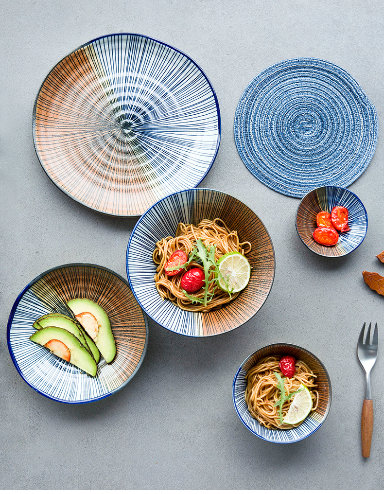 Japanese ceramics tableware double blue line ceramics flavor dish dish of rice bowls big ipads soup bowl dish plate of flat home