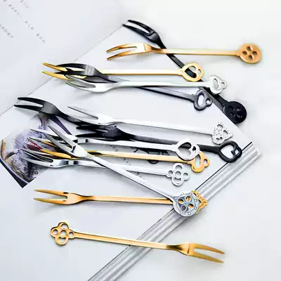 Fruit Fork Korean Golden Stainless Steel Fruit Fork Set Fruit Score Fork Dessert Crop Mooncake Fork