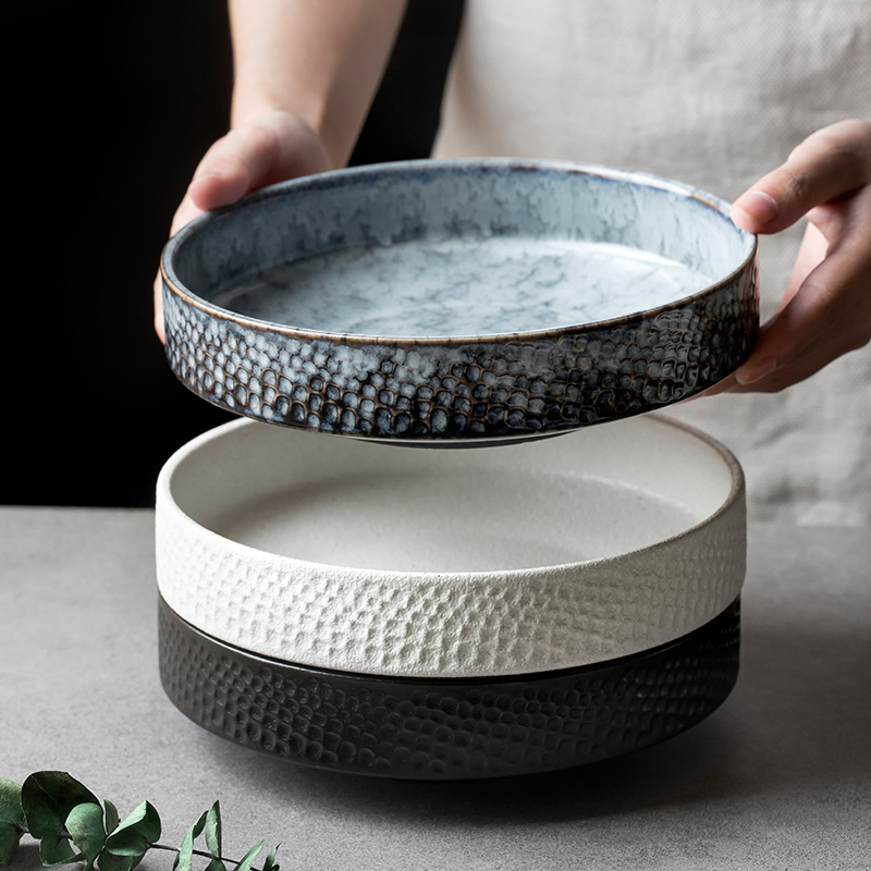 Creative Ceramic Bowl Marble Grain Chinese Style Home Vegetable Bowl High Foot Bowl bowl Bowl Body Bowl Black & White Frosted Bowl Soup Bowl 7 inches