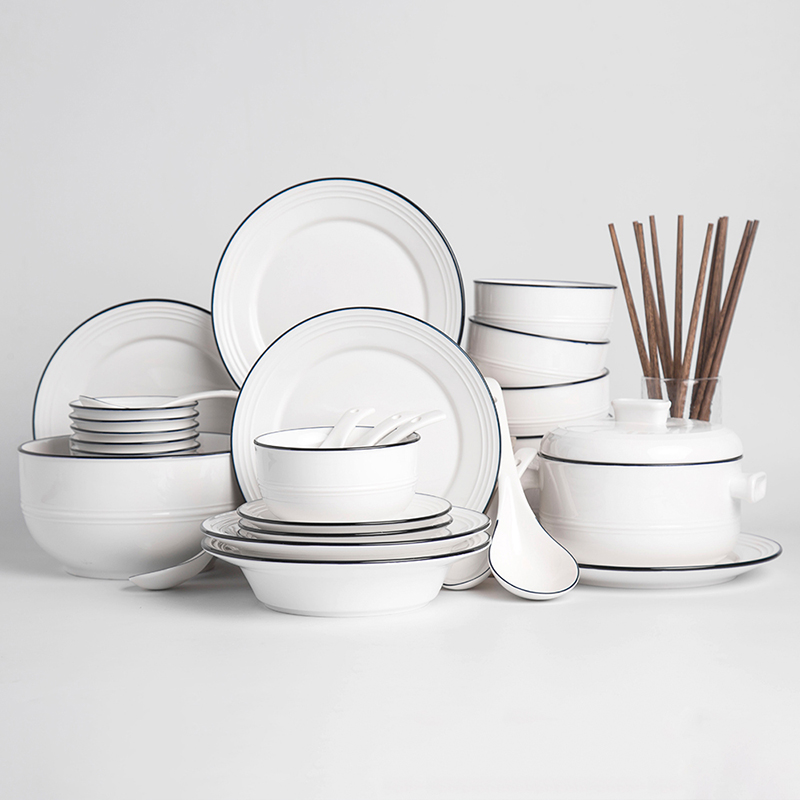 Nordic contracted ceramic tableware suit home dishes dishes chopsticks tableware white suit braise cup ears to use