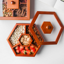 Dried fruit box candy box home simple grid with lid Chinese creative wooden melon seed plate snack box storage box