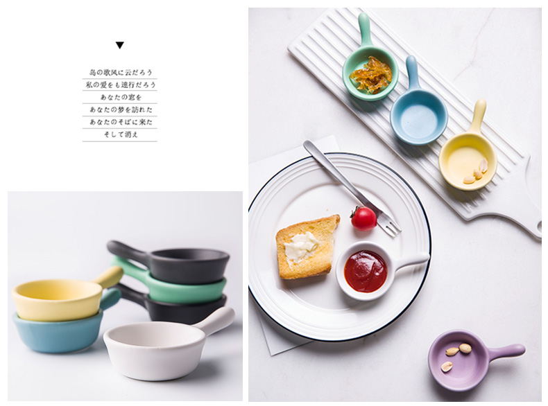 Nordic little pure and fresh and contracted and colorful flavor dish of single handle ceramic dish condiment disc tomato mustard seasoning dishes