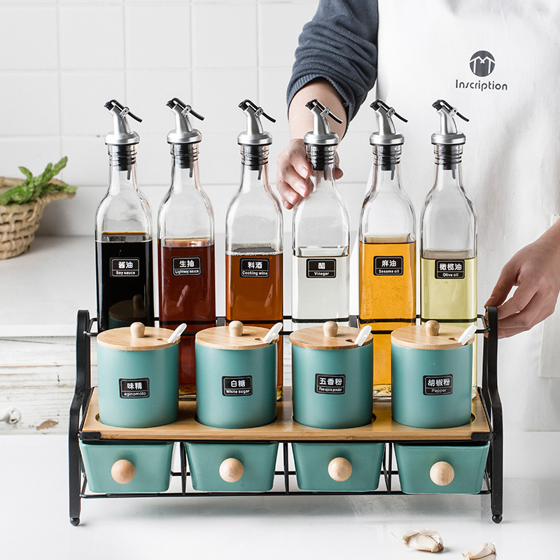Nordic seasoning bottle suit combined household anti-leakage ceramic seasoning box glass seasoned wine bottle vinegar bottle oil bottle
