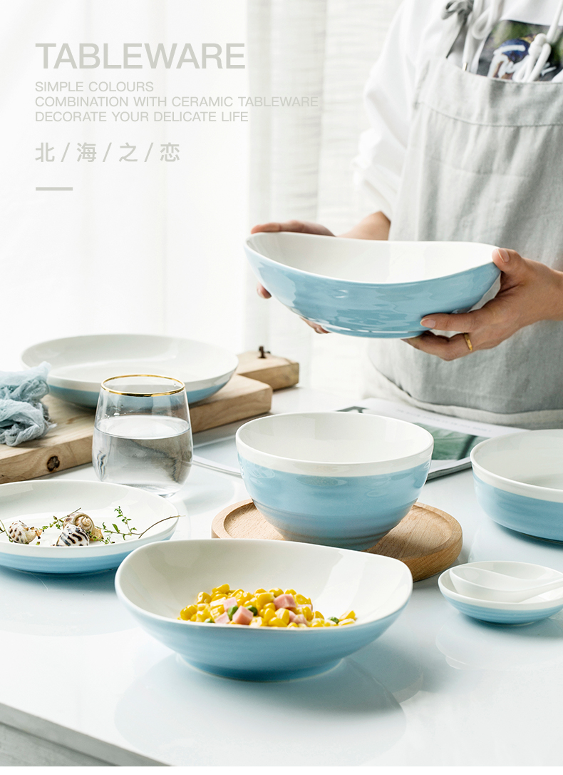 Ins ceramic tableware Nordic home big bowl rainbow such use creative wing deep dish bowl spoon, large fish dish