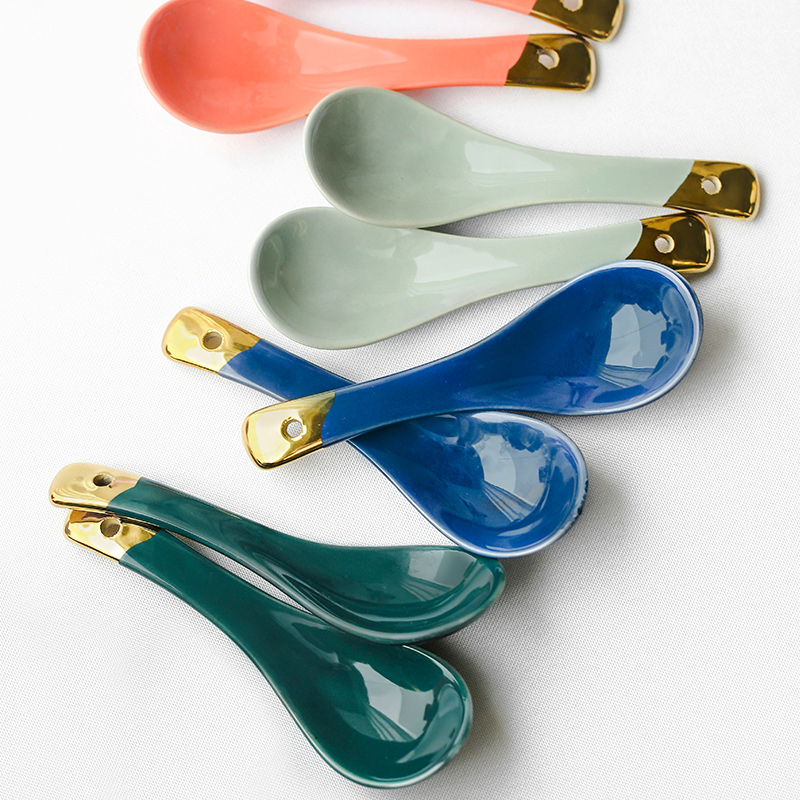 ins sketch gold spoon soup spoon ceramic small spoon Nordic minimalist golden Phnom Penh soup spoon Home Spoon Soup Spoon