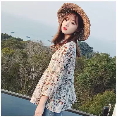 Super fairy chiffon shirt women 2021 summer new sweet age flower doll shirt seven-point sleeve sunscreen coat women