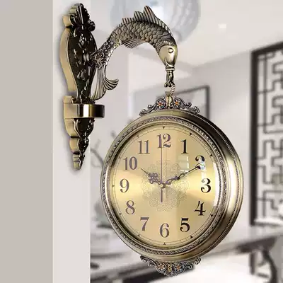 European all-metal double-sided wall clock American living room home clock decorative clock retro large quartz clock Wall watch