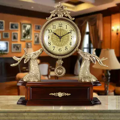 European living room clock creative pure copper clock ornaments retro desktop pendulum clock desktop luxury Fulu home clock
