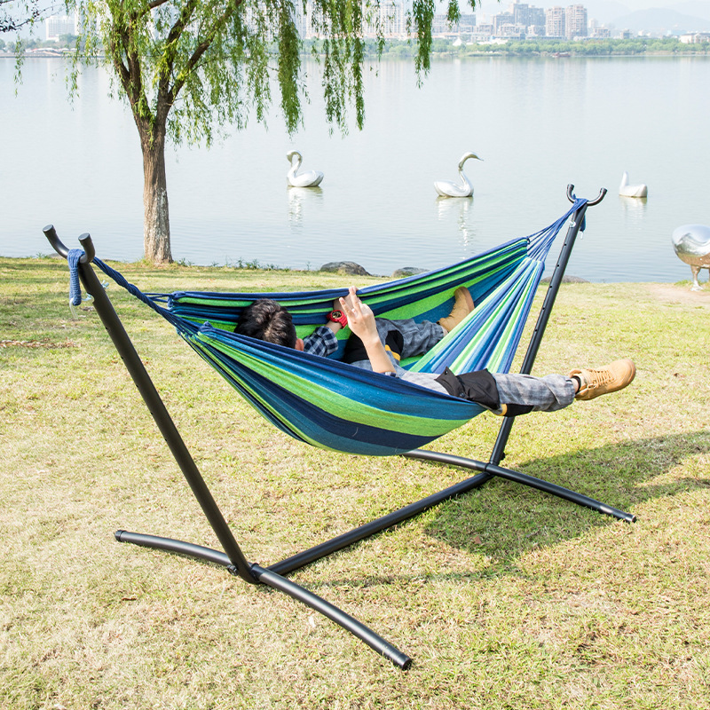Outdoor Leisure Hammock, Camping Hammock, Portable Single-Person Stand Hammock, Cotton Rope, Cross-Border Outdoor Supplies, Anti-Rollover