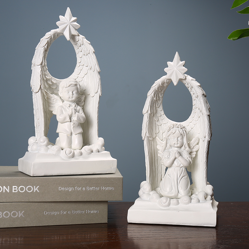 Blessing Prayer Angel Swing Piece Eurostyle Retro White Resin Sculpture Adornment Figurines Table Small Furnishing