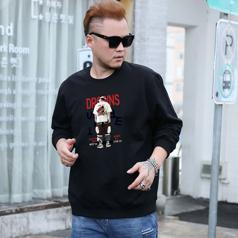 2023 Spring and Autumn Plus Size Plus Size Fat Trendy Men's Sweater Fat Guy Loose Large Thickened Long-sleeved T-shirt