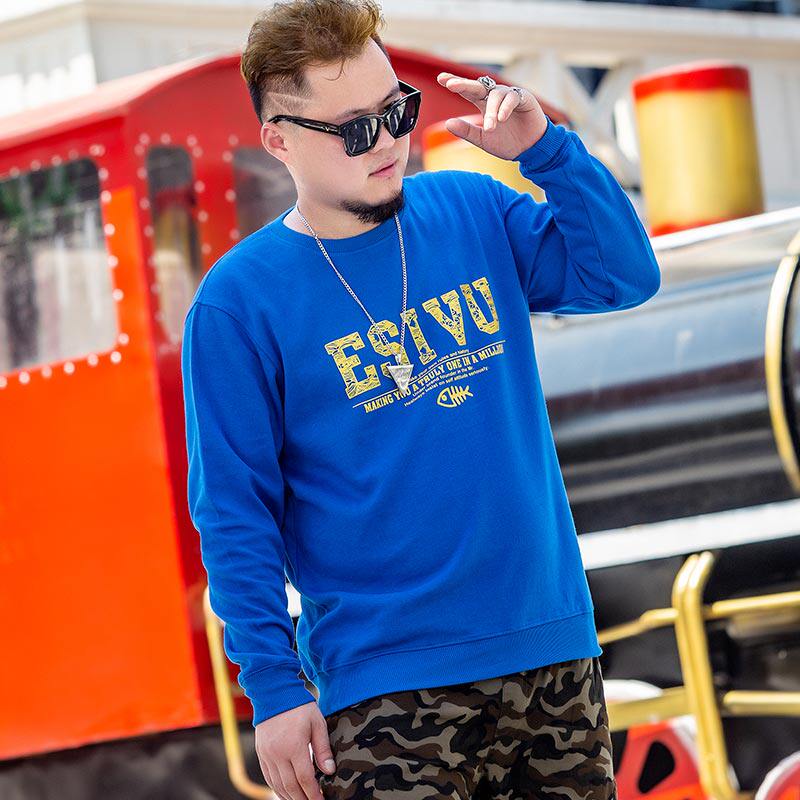 Autumn and winter men's plus size plus size pullover fat sweater fat man loose thickened long-sleeved thick cotton T bottoming shirt