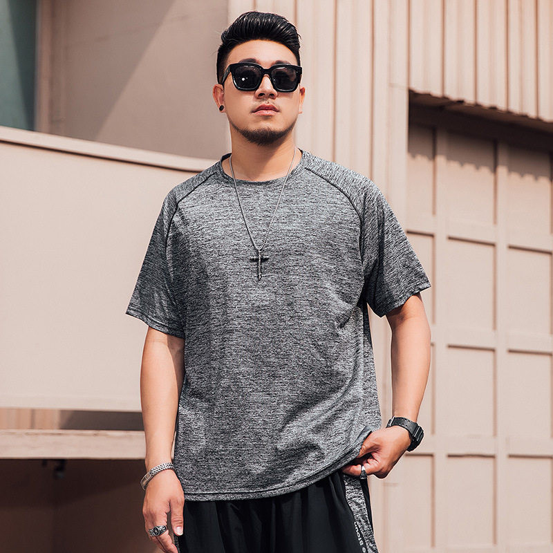 T2134 Ice Silk T-shirt Male damp Fat man Fat Guy Sports Casual Round Collar Speed Jersey Plus Fat Up for overweight short sleeve blouses