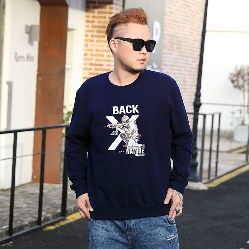 2022 autumn and winter fattening plus size round neck long-sleeved T-shirt men's thick T-shirt loose trendy fat top bottoming shirt