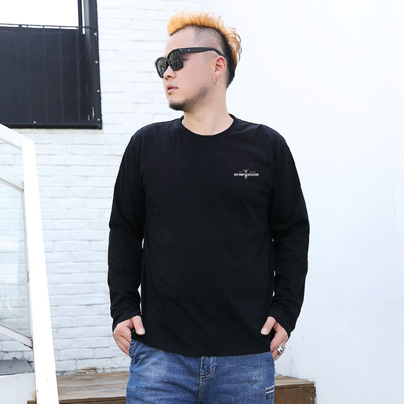 2022 Chunqiu Season men long sleeves T-shirt pure cotton gats up overweight overweight son Fat guy loose long sleeve T-shirt to beat the bottom