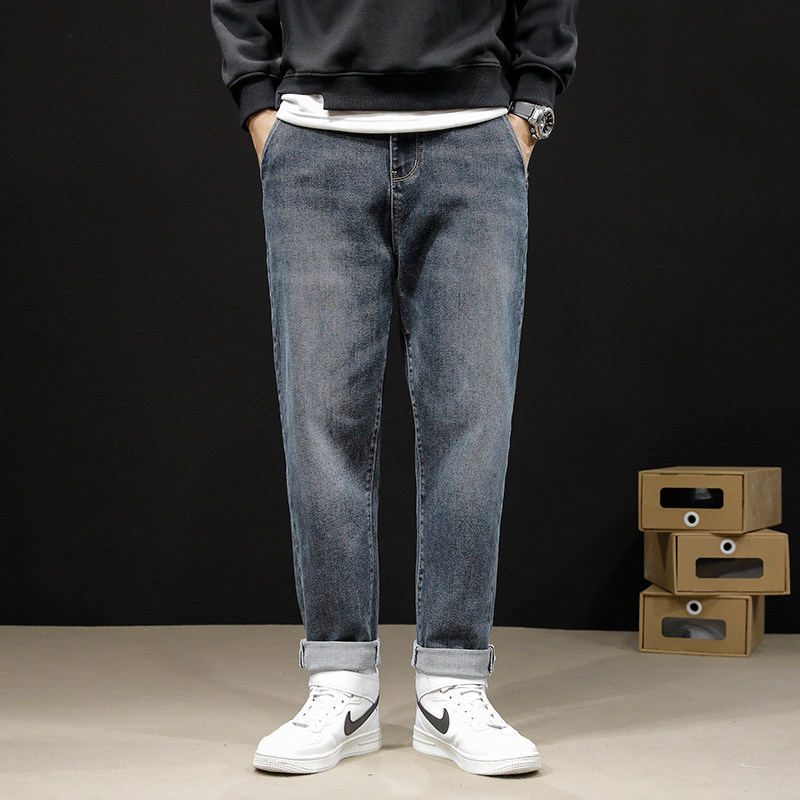 2022 Summer slim fit men's jeans Chaoty pants Loose Add Fat Overweight overweight people casual Fat Man long pants