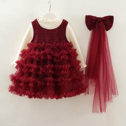 Girls' Vest and Tulle Skirt Set, Autumn and Winter Fleece-Lined, Children's Tiered Cake Skirt, Baby's Birthday First-Year Dress with Veil