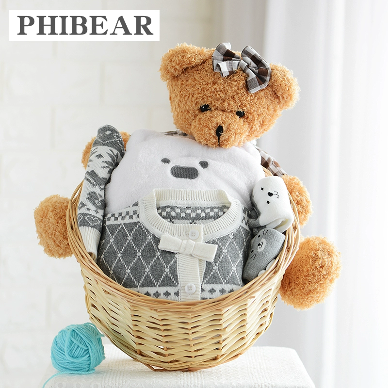 Hộp quà tặng cho bé Phibear Bộ quần áo mùa xuân đặt mùa xuân hè 0-3 tháng Đồ sơ sinh Hộp quà tặng trăng tròn - Bộ quà tặng em bé