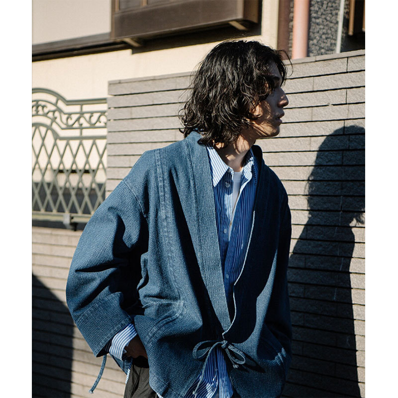 LAOSHU Late Night Canteen Japanese Retro Kimono Texture Denim Jacket Unisex Loose Versatile Couple Jacket