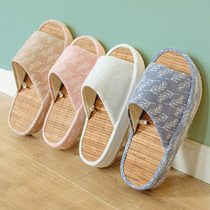 Japanese summer couple cool breathable thick bottom bamboo bottom slippers Female home bedroom non-slip wooden floor Male