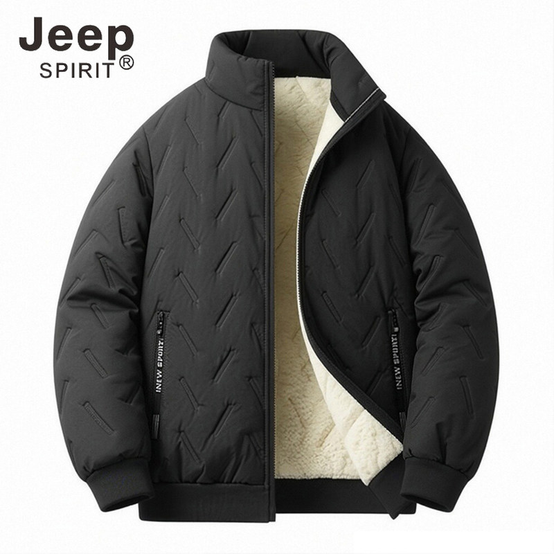 Jeep Spirit Men's Stand-Up Collar Fleece-Lined Thickened Warm Jacket, Loose Fit, Large Size Winter Coat, Available for Group Purchase Jeep Spirit Men's Stand-Up Collar Fleece-Lined Thickened Warm Jacket, Loose Fit, Large Size Winter Coat, Available for Group Purchase