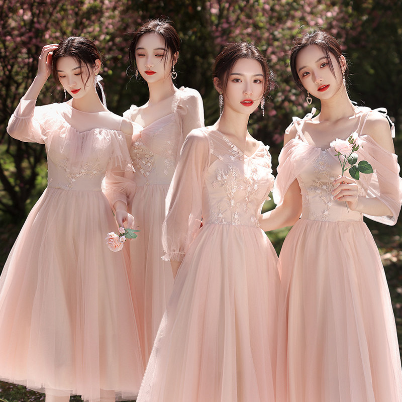 Bridesmaid's dress 2023 new sister group engagement dress normally able to wear pink little sub minimalist about late gown lady-Taobao
