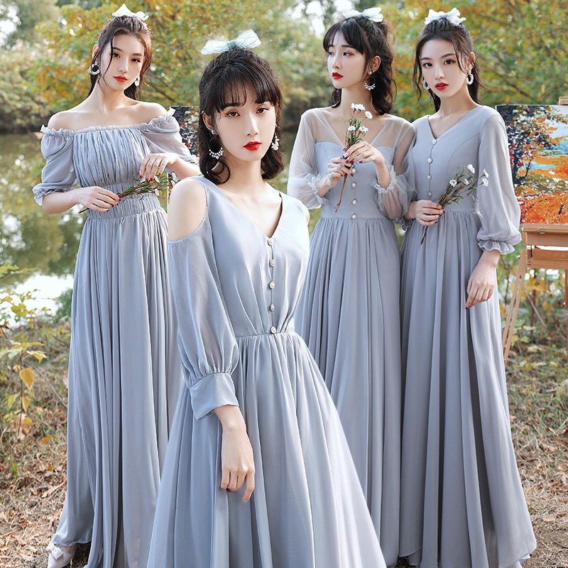 Blue Bridesmaid Service Woman Sisters Dress Long Version New Wedding Sister Group Gown Women Can Wear Shade in Summer