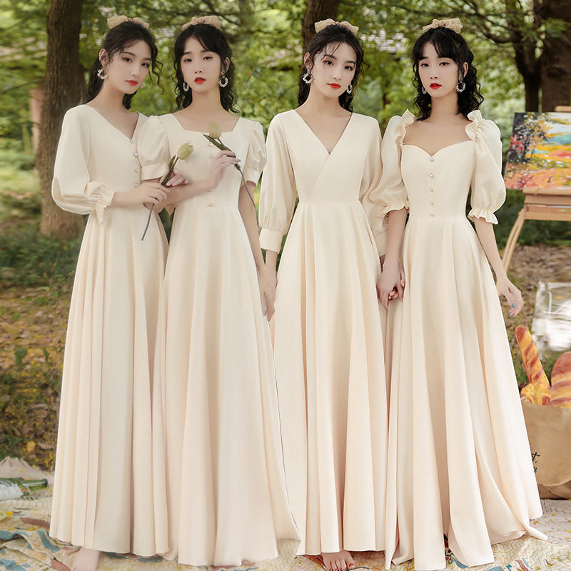 Wedding sister group bridesmaid clothes can usually wear sister clothes Bridesmaid group dresses for women in spring and autumn long sleeves thin cover meat