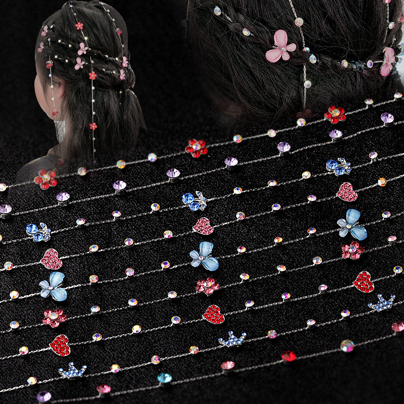 Korean braided hair headdress children rhinestone princess chain girls flower streamline hair ornament little girl forehead chain coil hair chain