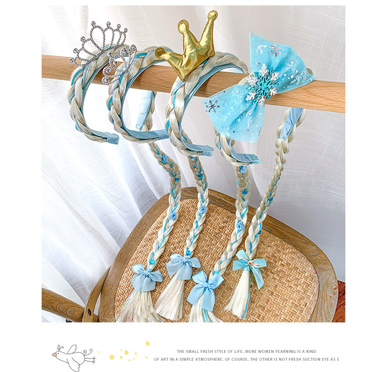 Парик 儿童头饰爱莎公主发箍小女孩发饰头箍艾莎头饰长假发辫子皇冠发卡