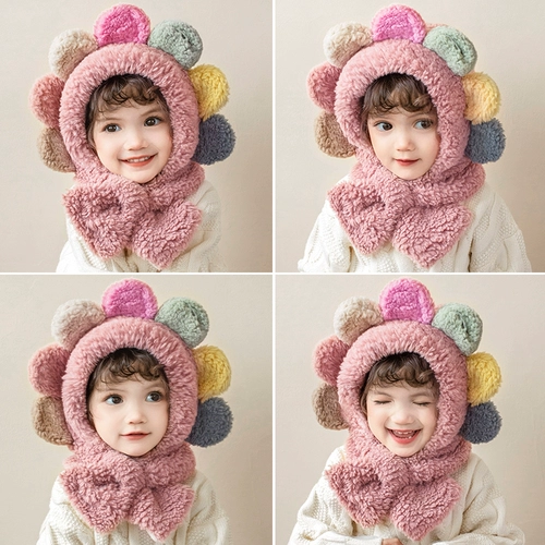 Детская демисезонная шапка, детский шарф с капюшоном, утепленный шлем, милый ветрозащитный комплект, с медвежатами