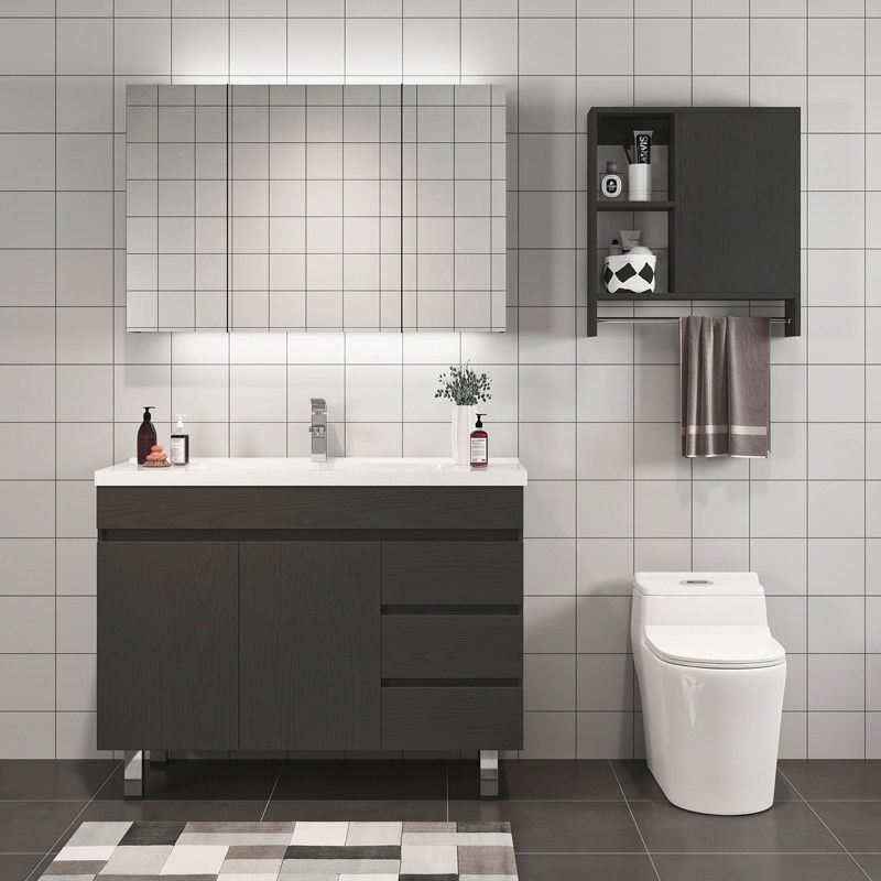 Nordic floor-to-ceiling intelligent bathroom cabinet Powder room Solid wood light luxury bathroom Wash face wash wash basin cabinet combination