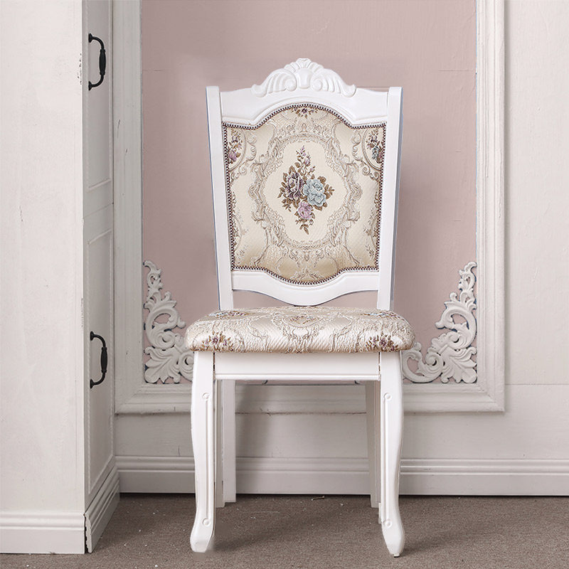 Modern minimalist European dining chair Solid wood hotel casual white backrest stool single family dining room straight back chair
