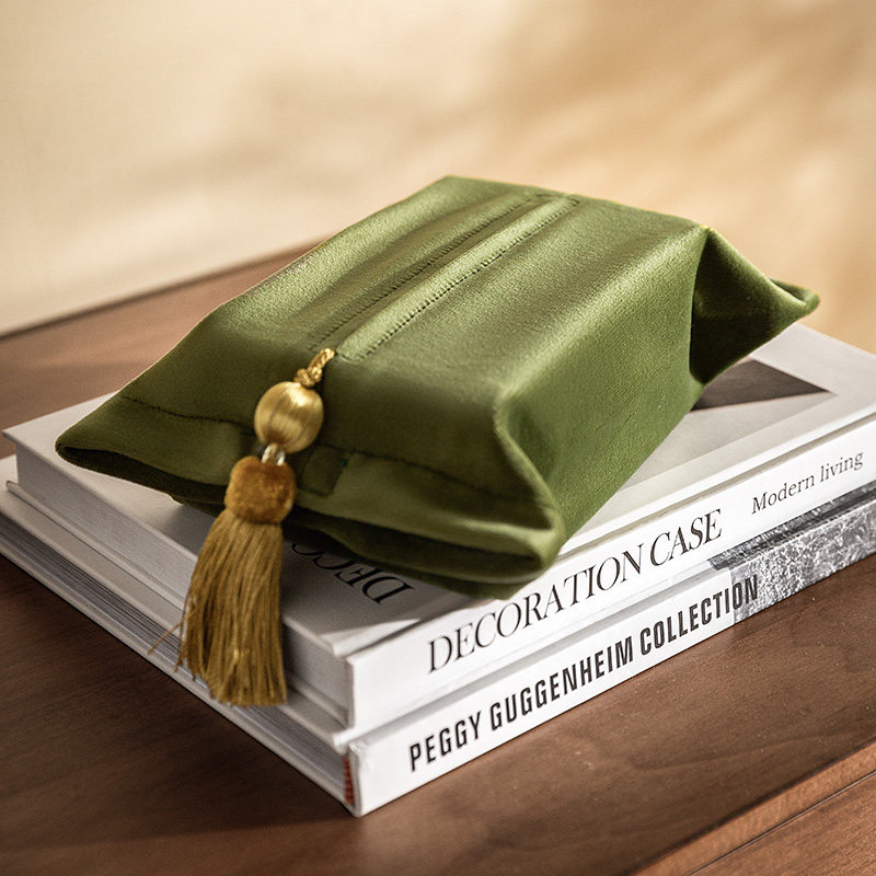 American light lavish retro velvet pure color 100 lap velvet extraction style paper towel bag home living room dining room On-board Tissue Kit