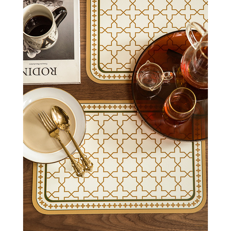 Left bank (2) light and luxurious leather dining cushion heat insulation pad anti-burn and heat resistant home bowl cushion waterproof Western dining cushion cup cushion