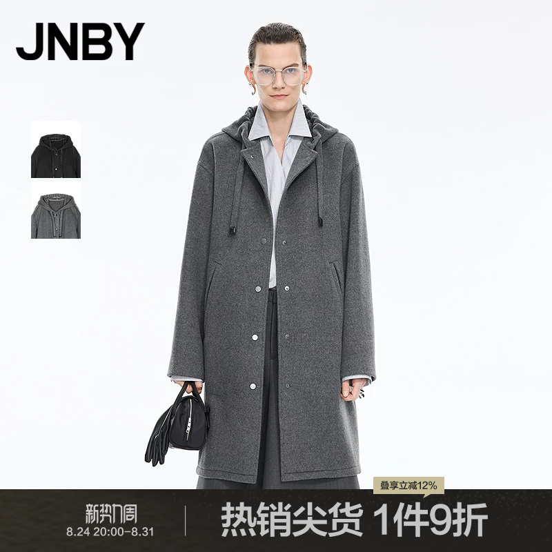 Jnby/Jiangnan Cloth Wool Double-Sided Woolen Coat Women's Hooded Straight Mid-Length Coat 5Pa812180
