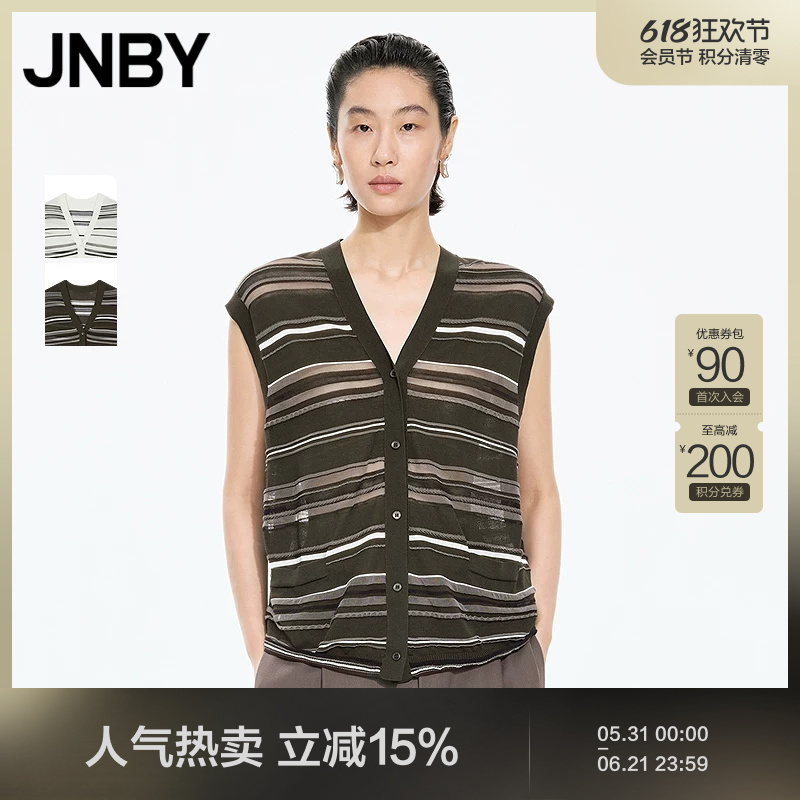 Jnby/Jiangnan Cloth Spring and Autumn Knitted Vest for Women, Striped Vest, Color Block, Casual, Retro, Fashionable 5P831556H