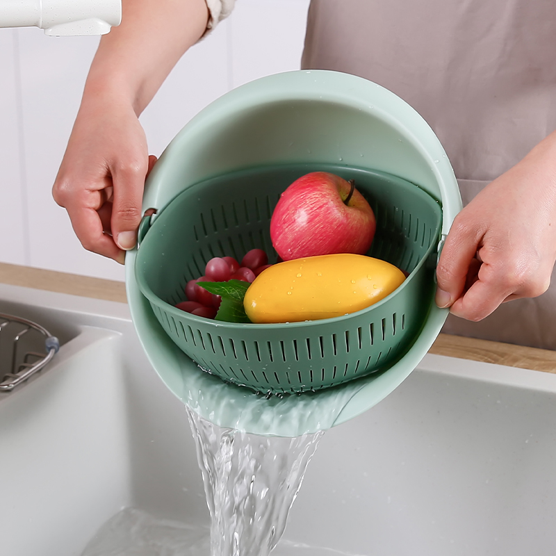 Washbasin Drain Basket Home Creative Living Room Fruit Basket Kitchen Plastic Double-layer Wash Basket Nordic Large Fruit Basket