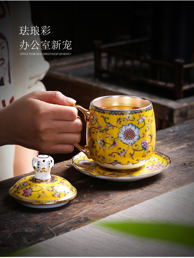 Silver colored enamel coppering. As large glass ceramics cup Silver cup of office 999 masters cup kung fu tea set